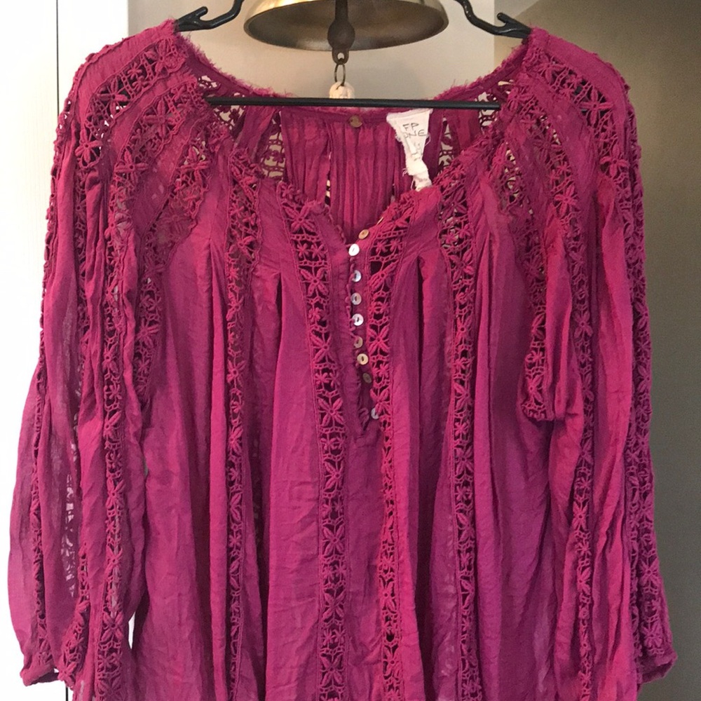 Free People One purple magenta lace shirt blouse